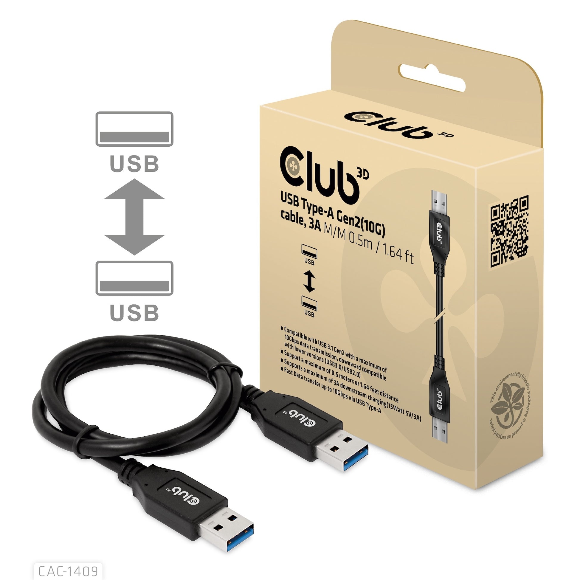 CLUB3D Club 3D – USB-Kabel, USB-A zu USB-A, 0,5 m, USB 3