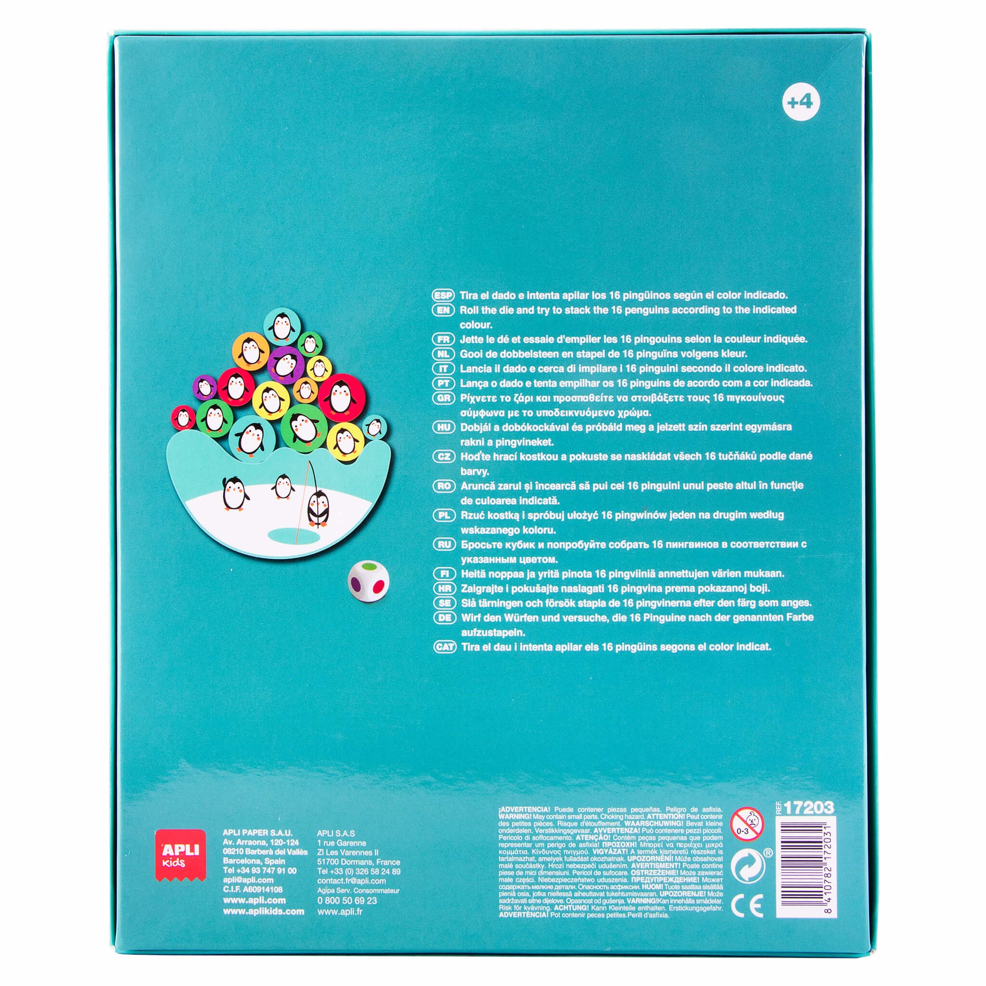 APLI Kids Balancierspiel Pinguin – ab 1 Spieler, ab 4 Jahren, 16 Teile, 227 × 270 × 35 mm, MDF, mehrfarbig