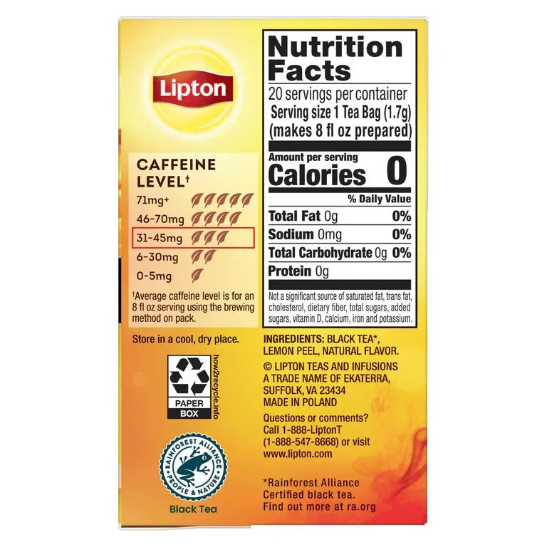 Lipton Schwarztee Zitrone – Teebeutel 20 Beutel – Fairtrade