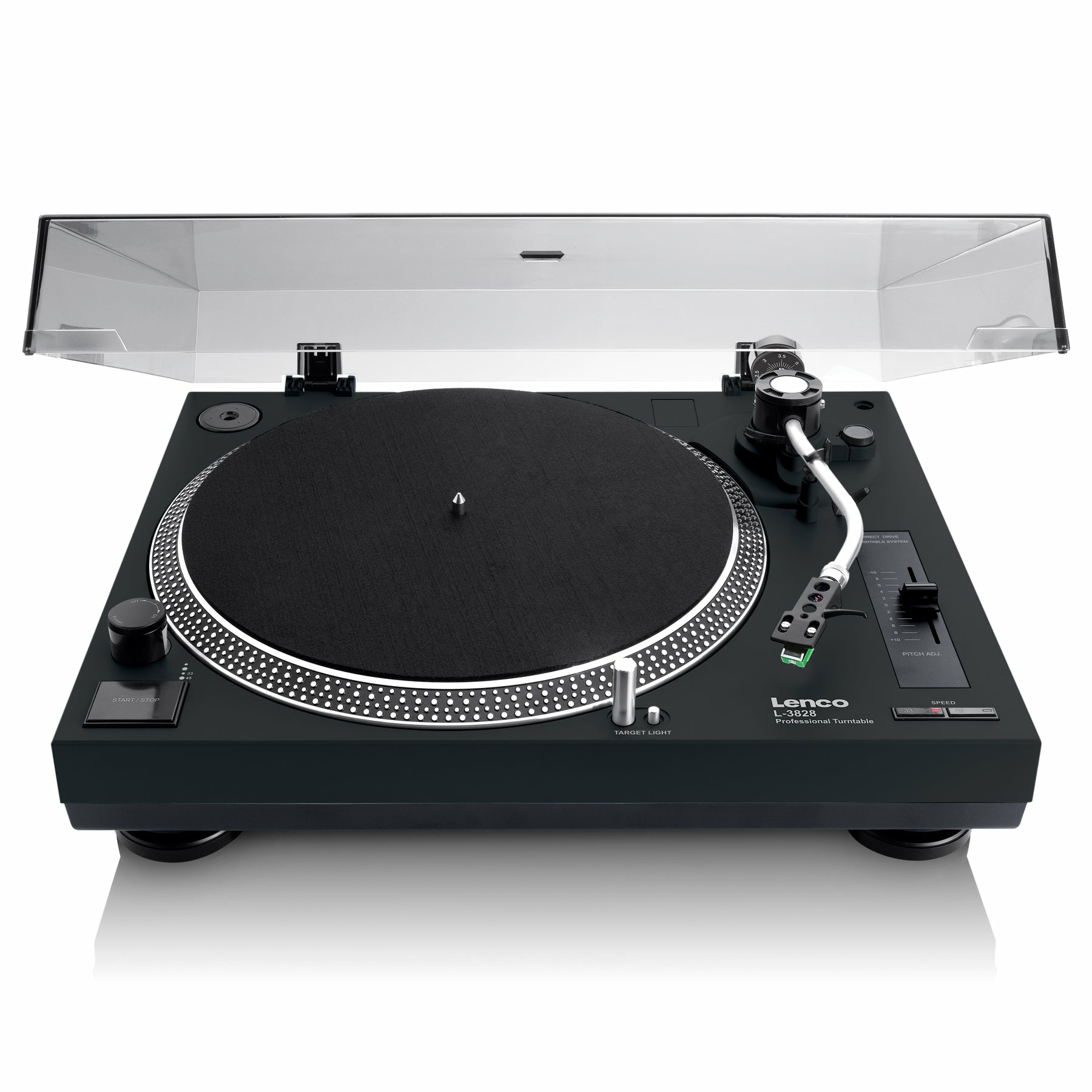 Lenco L-3828BK – Plattenspieler (Direktantrieb, manuell), Phono-Vorverstärker, 33⅓/45 – Schwarz