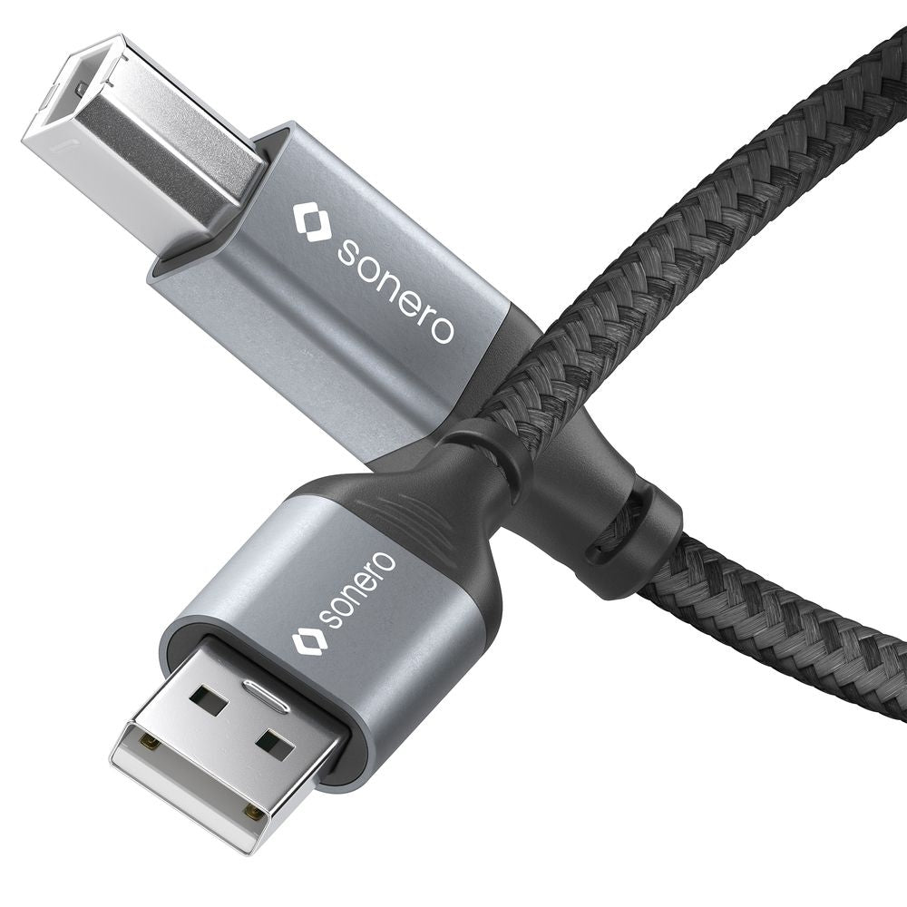 Sonero – USB-Kabel USB-A auf USB-B – USB 2.0 (480 Mbit/s) – 1 m – Geflochten – Schwarz/Grau