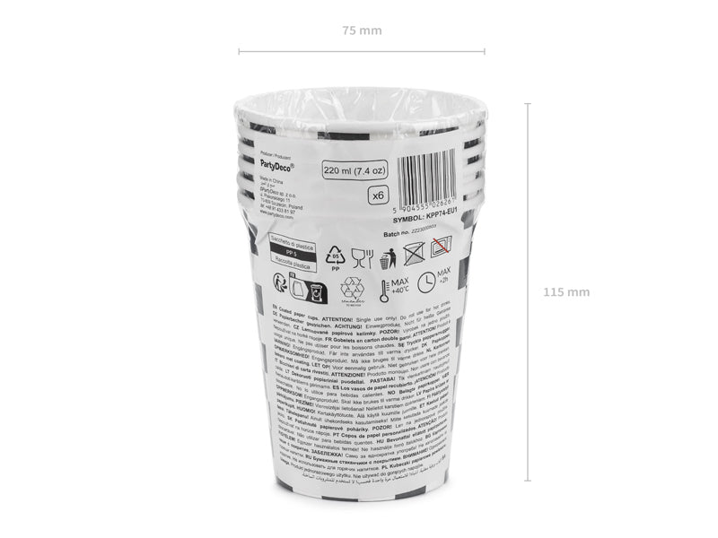 PartyDeco Becher, Papier/Karton – 2,2 dl, Ø 7,5 cm, Auto-Motiv – 6 Stk.