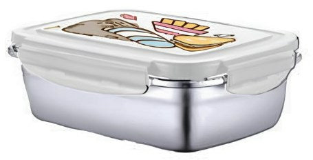 Scooli Lunchbox 550 ml, 17 × 12,5 × 6 cm, Edelstahl, grau, Pusheen-Motiv