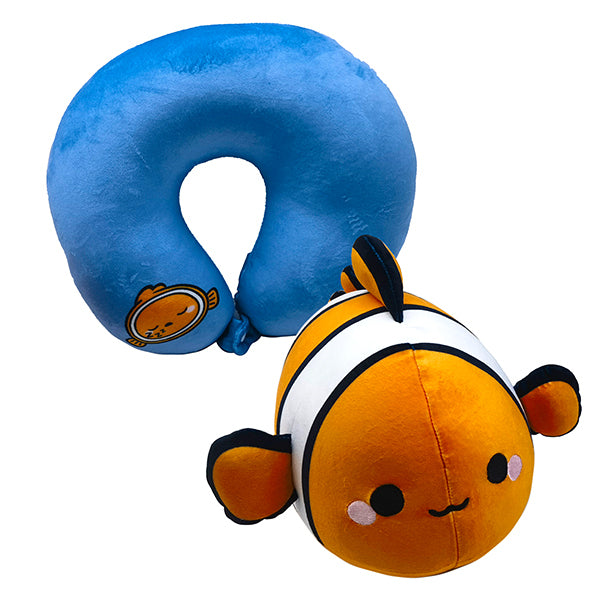Sombo Reisekissen 2 in 1 – Memory-Schaum-Füllung – für Kinder ab 3 Jahren – mehrfarbig, Plüsch – Clownfisch