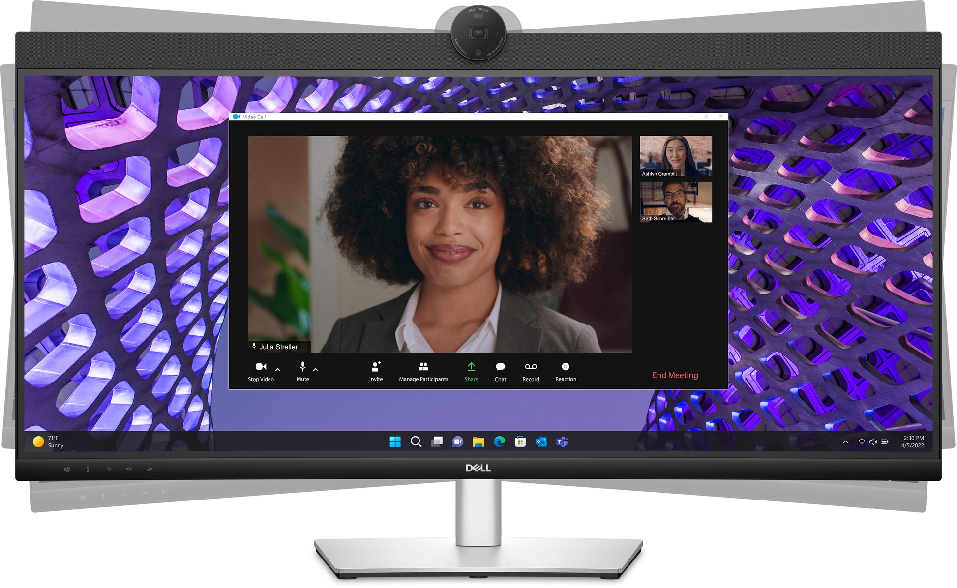DELL P3424Web – Monitor, 34,1", IPS, 60 Hz, 300 cd/m², Gebogen, Webcam, USB-C, VESA 100 × 100, Schwarz