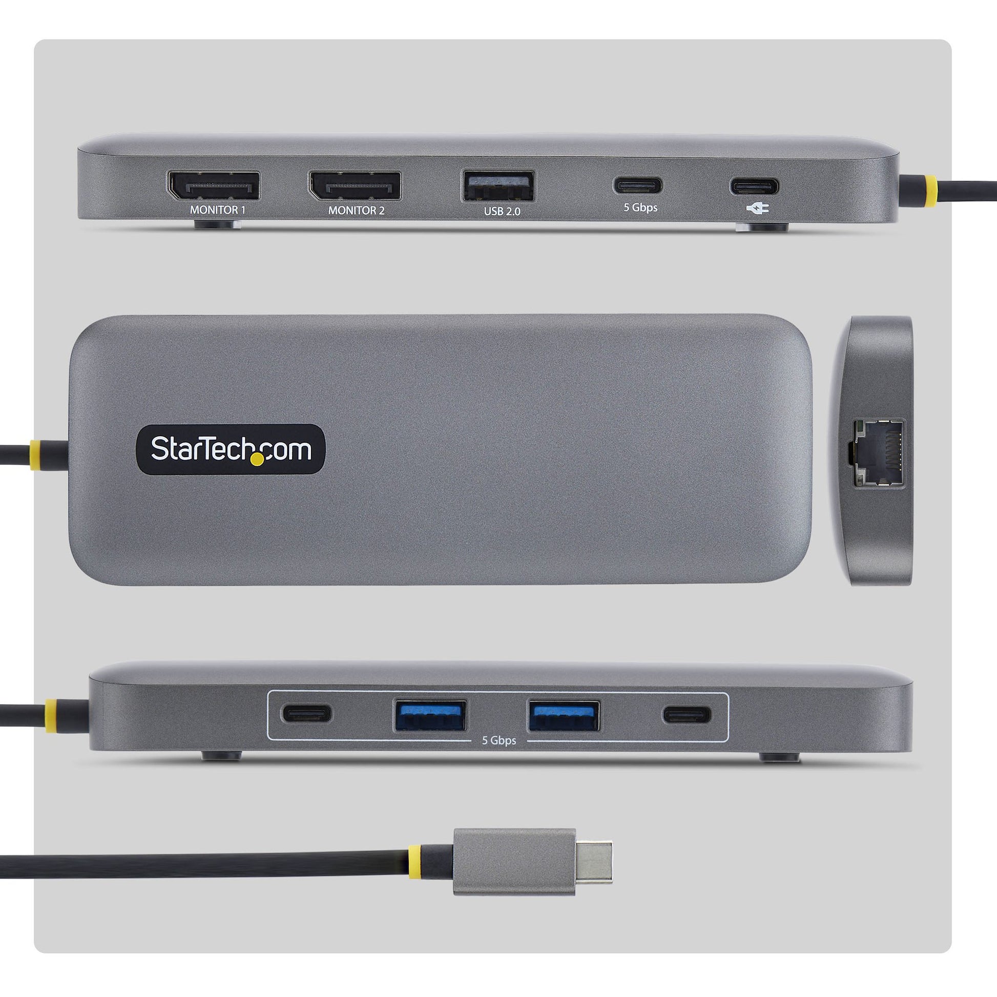 StarTech.com 189B-USBC-MULTIPORT Multiport-Adapter – USB-C, 2× DP, 3× USB-A, 100 W PD, GbE