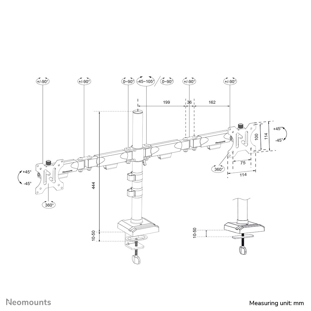 Neomounts DS60-600BL2 – 2 Monitore, 10–32"