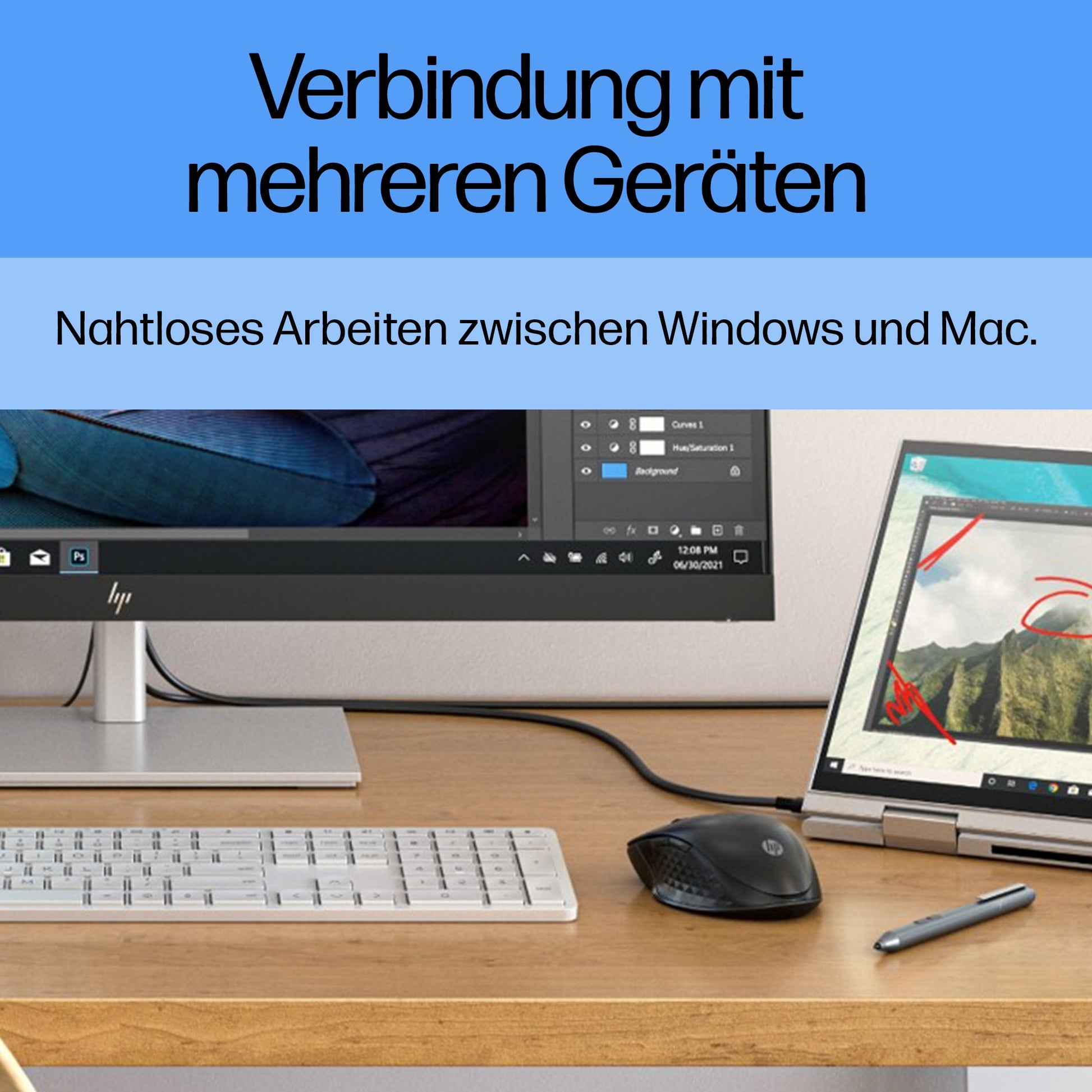 HP 430 Multi Device – Maus – Kabellos (Bluetooth/2,4 GHz), beidhändig, Schwarz