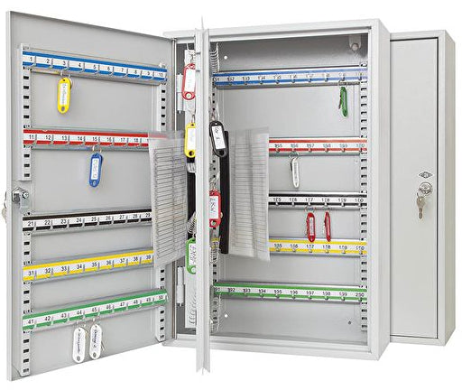 Wedo Schlüsselkasten 102 72037X, 200 Haken, Zylinderschloss, Stahl, Grau – Wandmontage