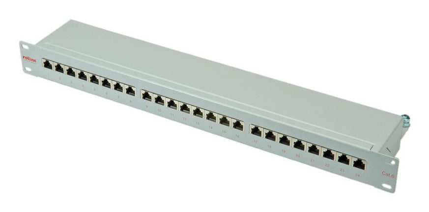 ROLINE Patchpanel Cat.6 (Klasse E) – 24× 1G, geschirmt, 19", 1U, grau