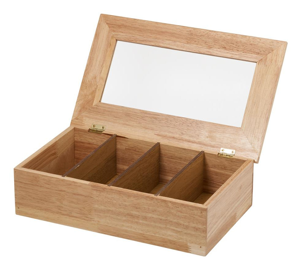 APS-Germany APS – Teebeutelbox Holz/Acryl, 4 Fächer, 33,5 × 20 × 9 cm, braun/transparent