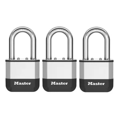 Master Lock Elite Mechanisches Vorhängeschloss – Edelstahl, Bügel H×B 38×52 mm, Aussen, 3 Stk.