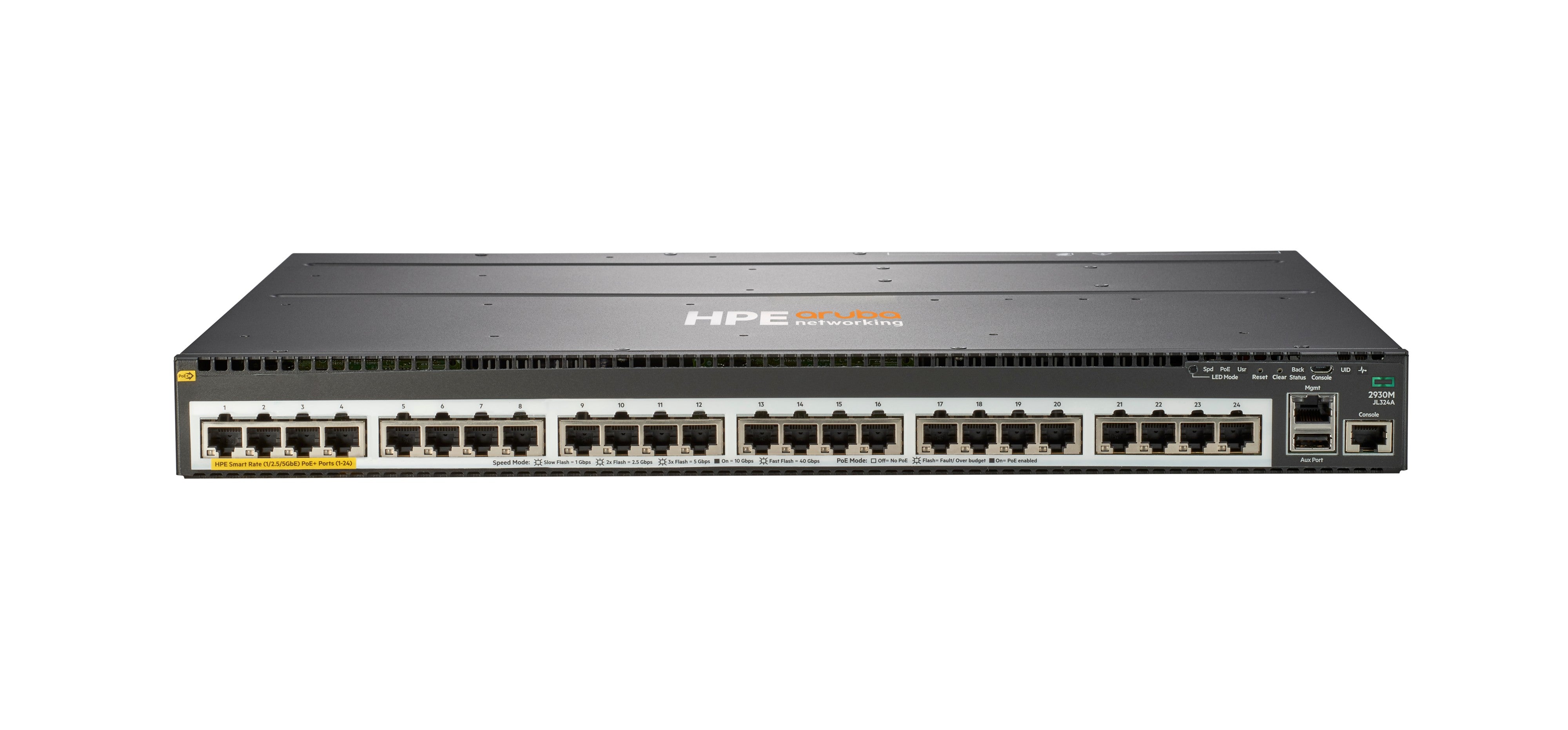HPE 2930M 24 – Managed Switch – 24×GbE, L2+/L3, PoE+ 860 W, 1U