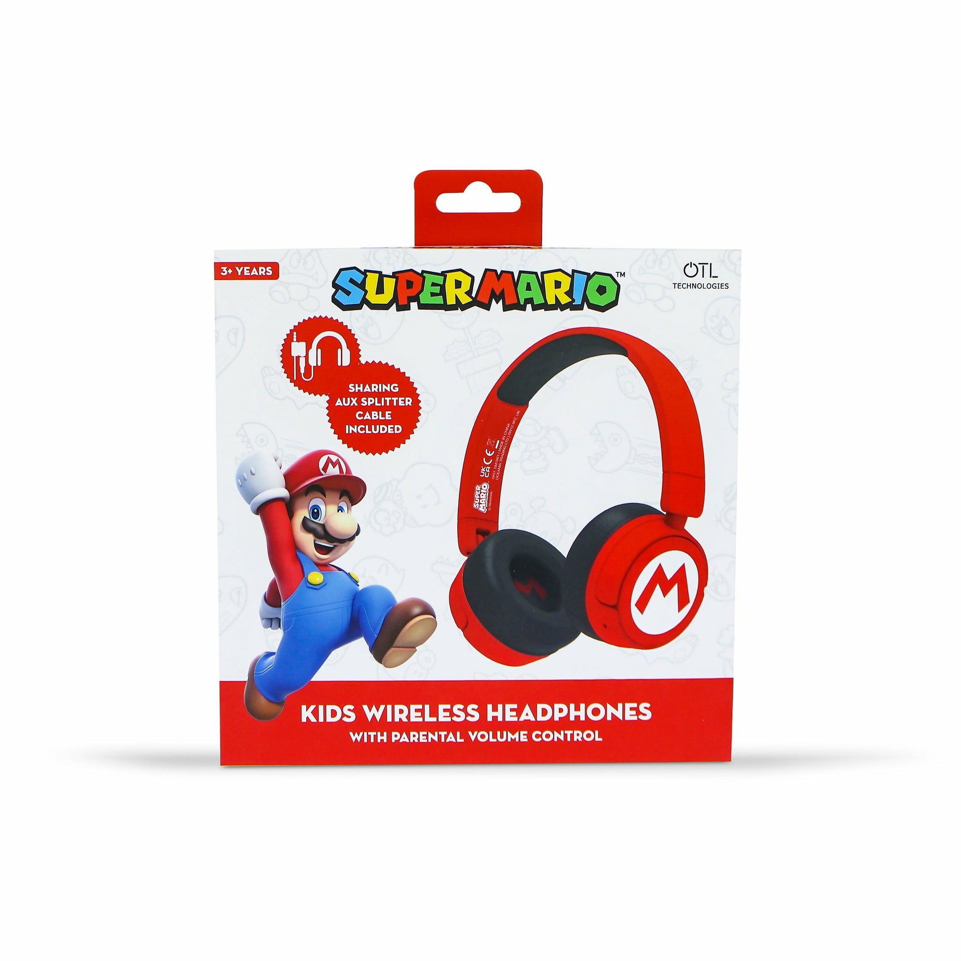 OTL Technologies Super Mario Kinderkopfhörer – On-Ear, Stereo, Kabel + BT, 3,5 mm Klinke, Rot, BT 5.1