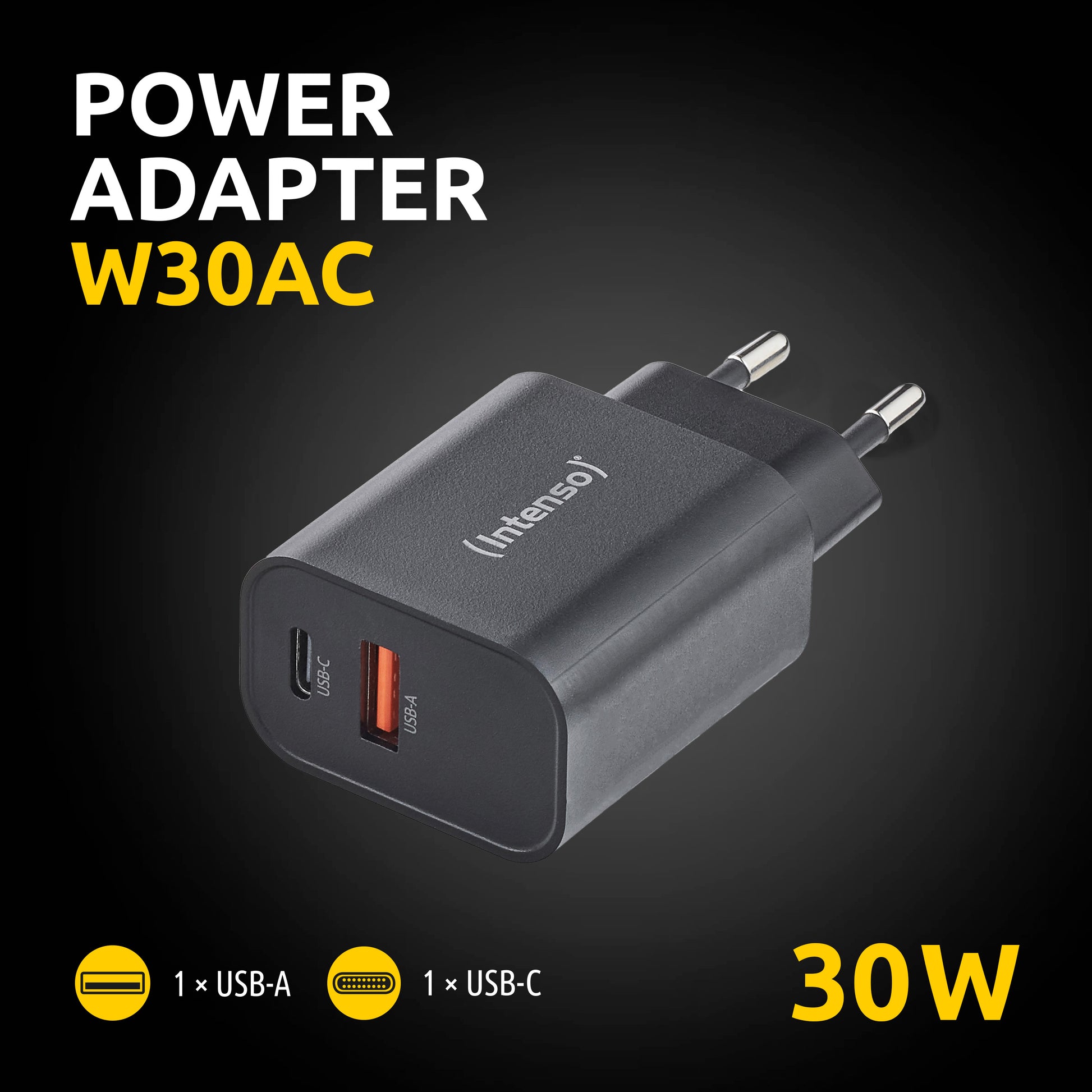 Intenso W30AC USB-Ladegerät 30 W – USB-C×1, USB-A×1 – Schwarz