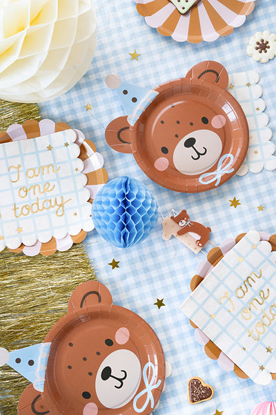 PartyDeco Teller Teddybär-Kopf, Papier/Karton – 21 × 23 cm – 6 Stk.