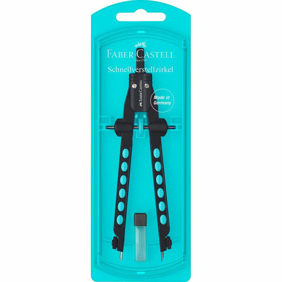 Faber-Castell Factory Neon Schnellverstellzirkel – Länge 170 mm, max. Kreis-Ø 34 cm, mit Minenklemmung