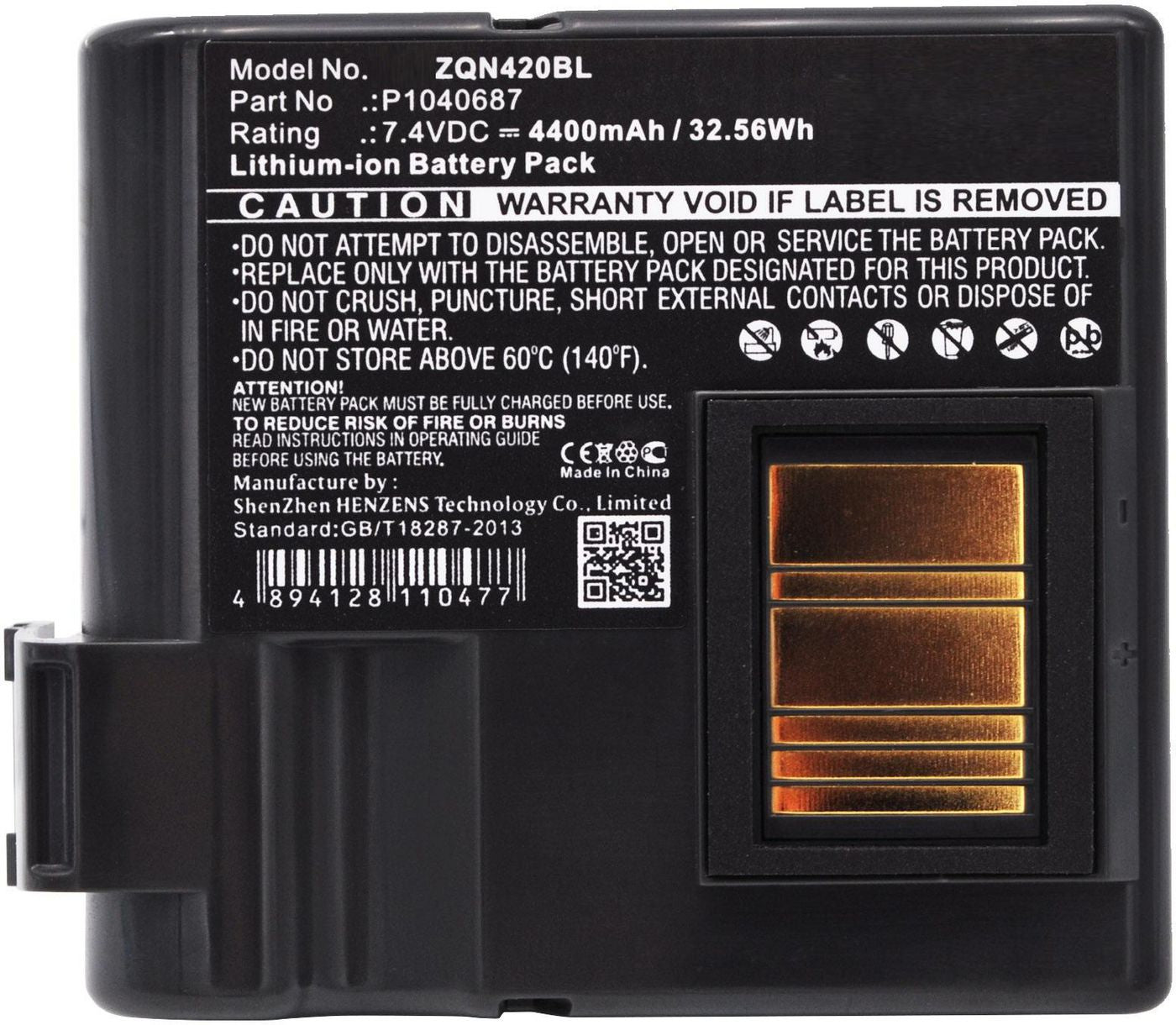 CoreParts Akkubasis P1040687/P1050667-016, 7,4 V, 32,56 Wh, 4’400 mAh – für Zebra-Drucker, Schwarz