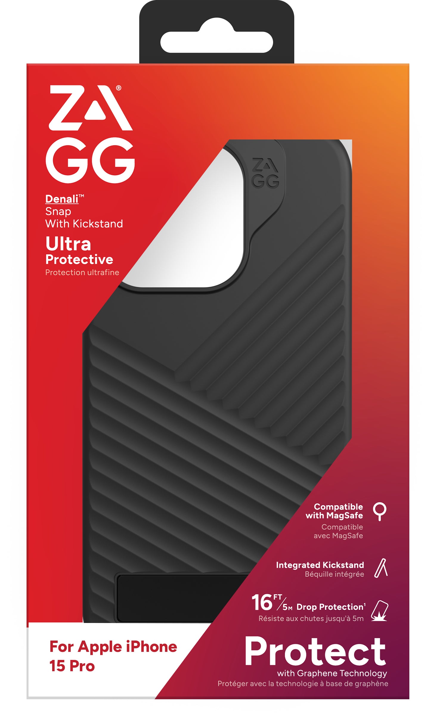 ZAGG Denali Snap Backcover – für Apple iPhone 15 Pro, mit Ständer, Graphen, Schwarz, bis 5 m sturzsicher