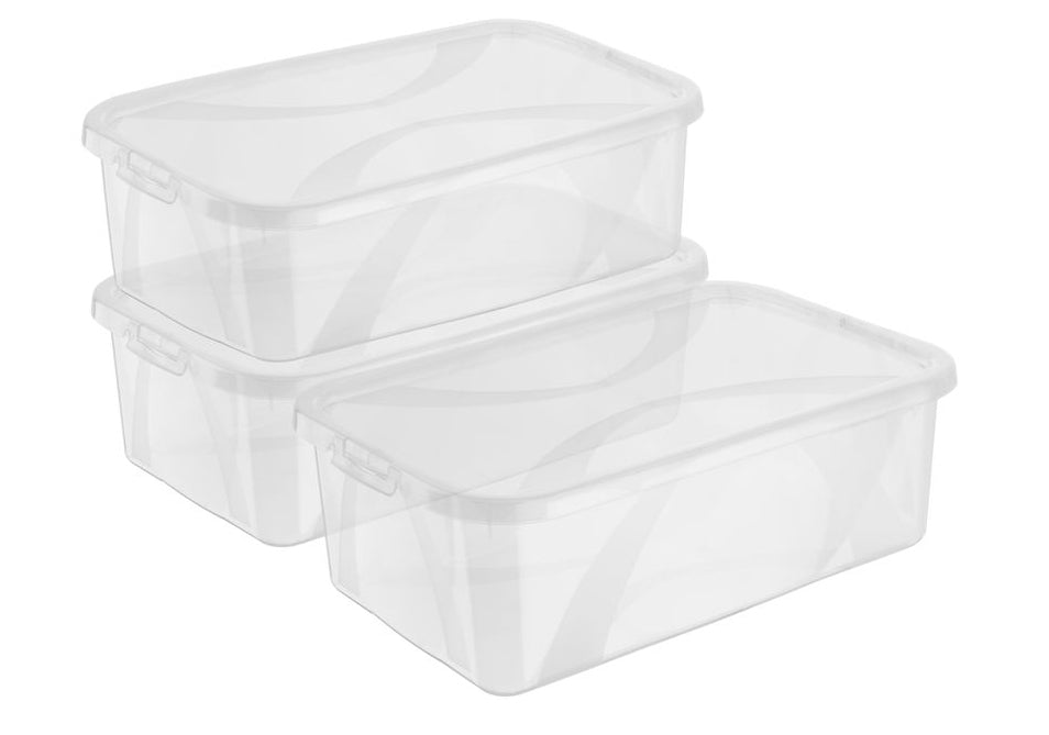 Rotho ARCO Aufbewahrungsbox Rechteckig 5 l 202 × 344 × 106 mm Polypropylen, Transparent – mit Deckel – 3er-Set