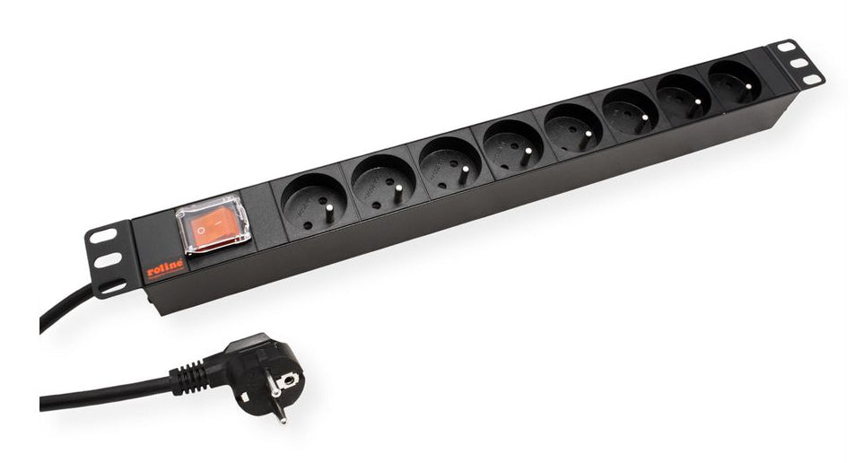 ROLINE 19" Steckdosenleiste, 8×Typ E (UTE), mit Schalter, 1,8 m, Eingang CEE 7/7 – Schwarz