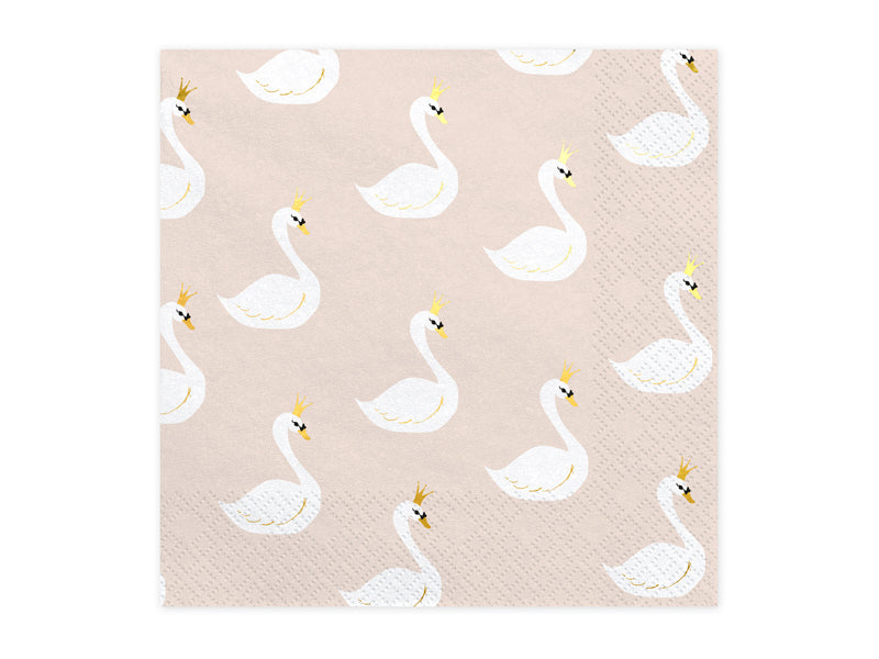 PartyDeco Papierservietten Lovely Swan, 33 × 33 cm – FSC – 20 Stk.