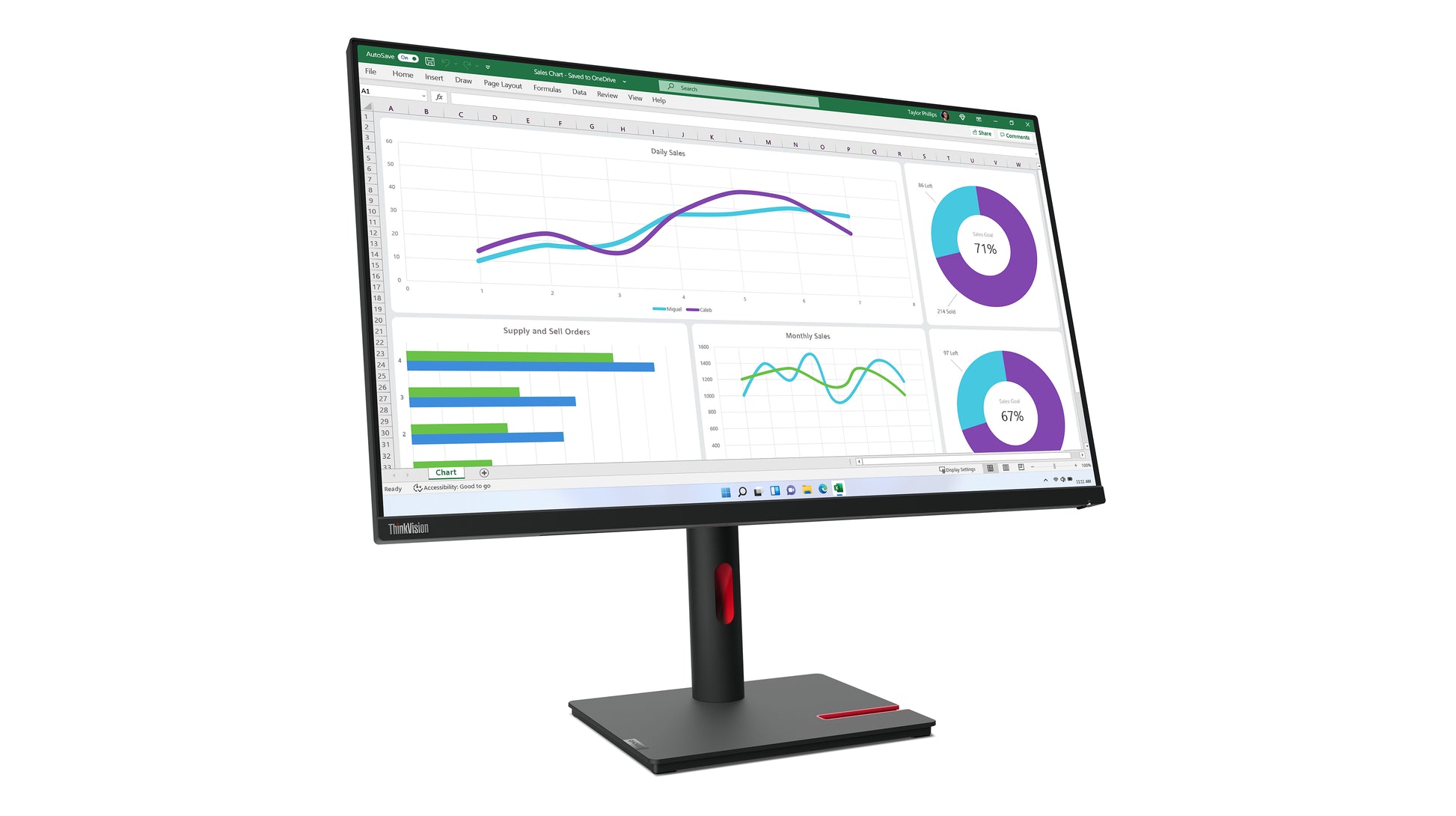 Lenovo ThinkVision T32h-30 – Monitor, 31,5", 2560 × 1440 (WQHD), IPS, 60 Hz, 350 cd/m², VESA 100 × 100