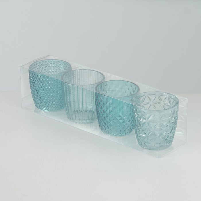 Boltze Windlicht – Glas, petrol – Ø 7,5 × 7,5 cm – 4-teilig