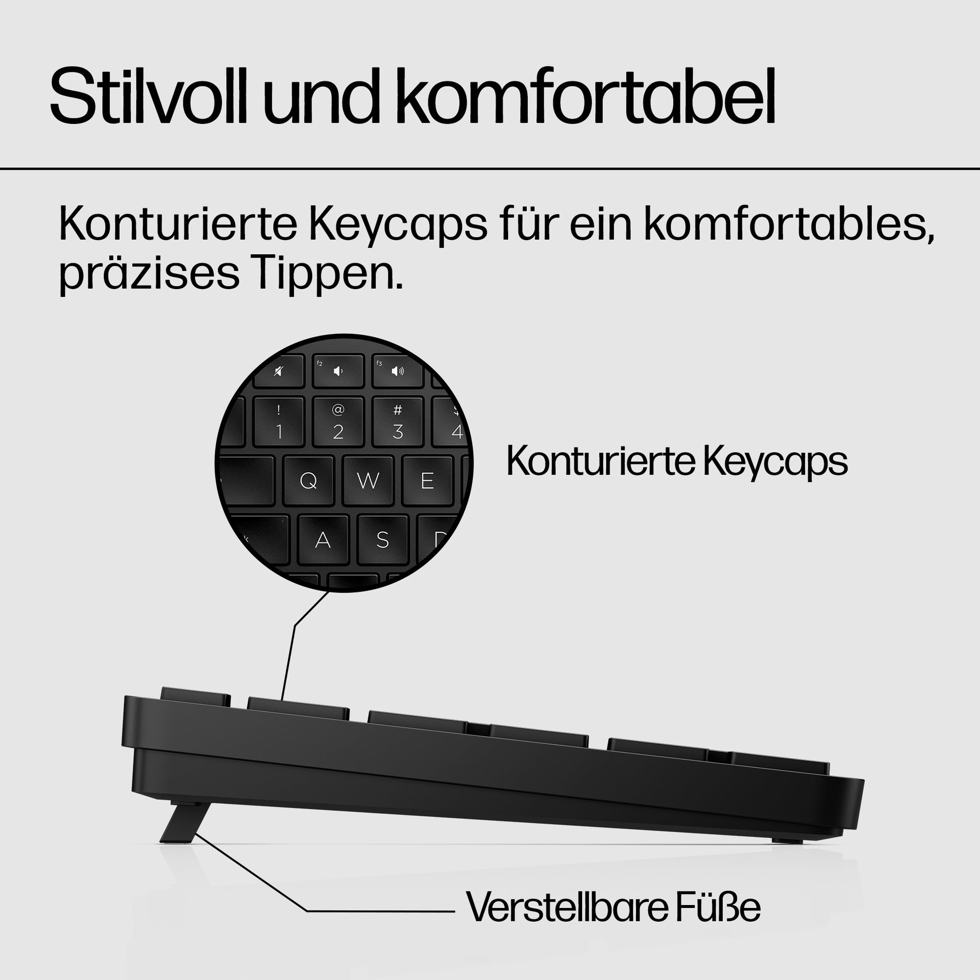 HP 450 Wireless – Tastatur – kabelgebunden & 2,4 GHz USB-A (Empfänger) – schwarz