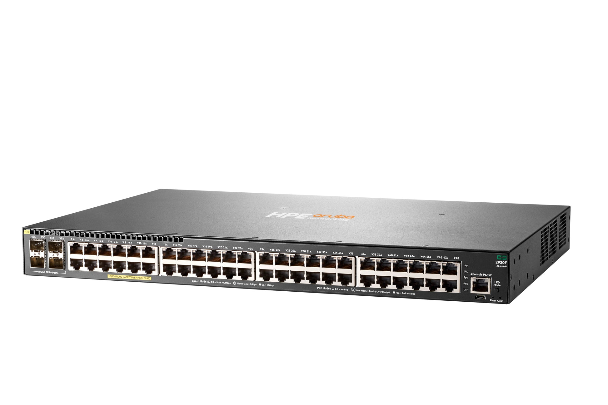 HPE ARUBA NETWORKING 2930F – Managed Switch – 48×GbE, 4×SFP+, L3, PoE+ 370 W, 1U