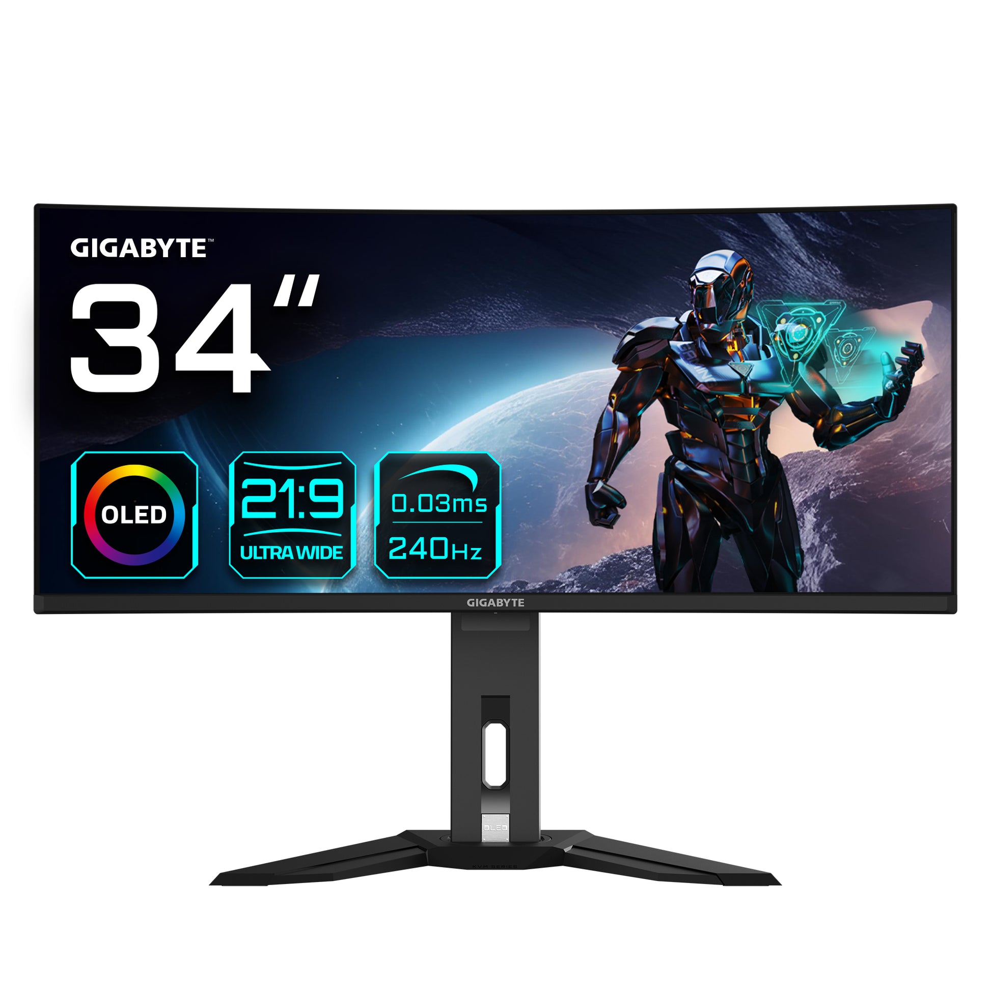 GIGABYTE MO34WQC2 – Monitor, 34", 3440 × 1440, OLED, 240 Hz, 250 cd/m², 2× HDMI 2.1, 1× DisplayPort 1.4, USB‑C