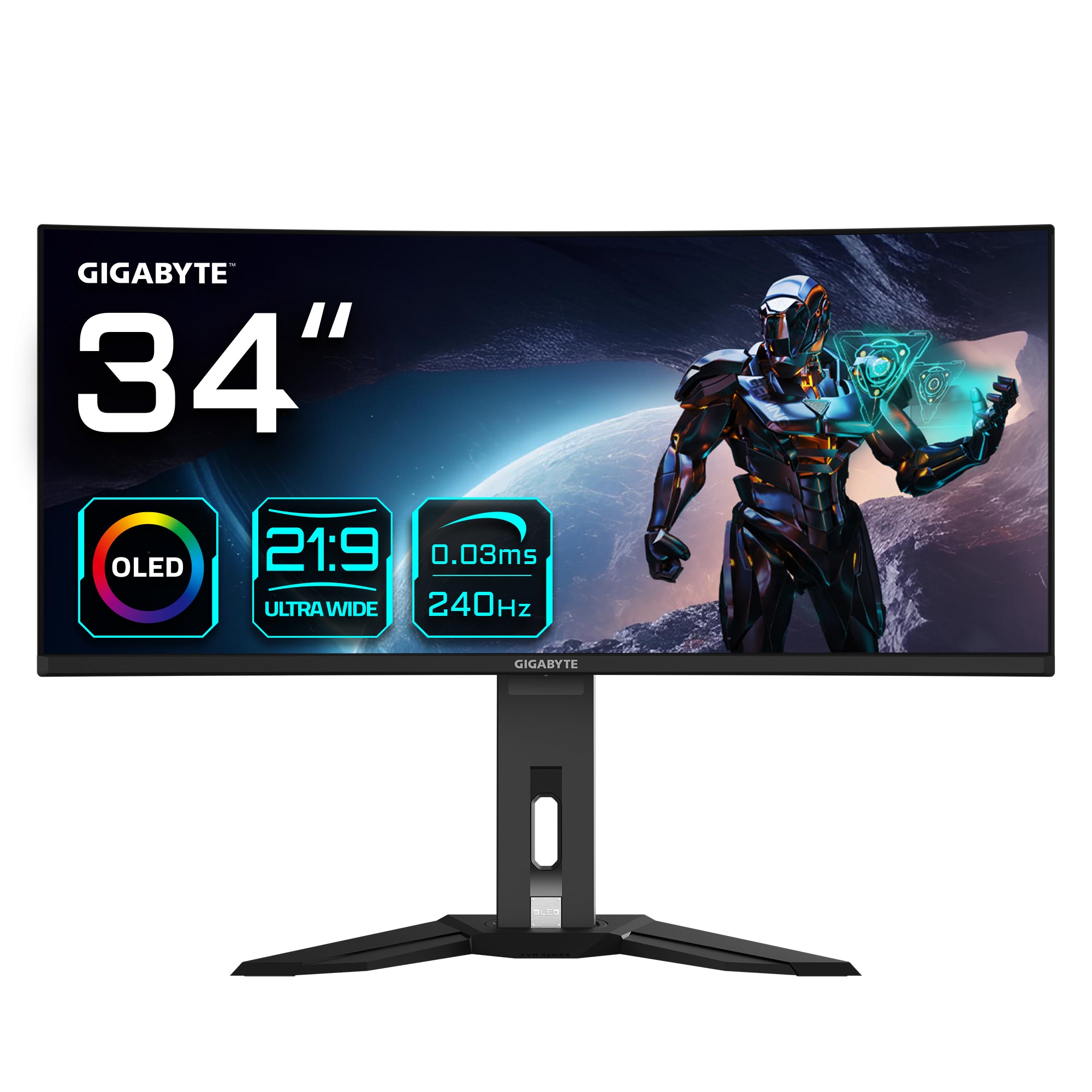 GIGABYTE MO34WQC2 – Monitor, 34", 3440 × 1440, OLED, 240 Hz, 250 cd/m², 2× HDMI 2.1, 1× DisplayPort 1.4, USB‑C