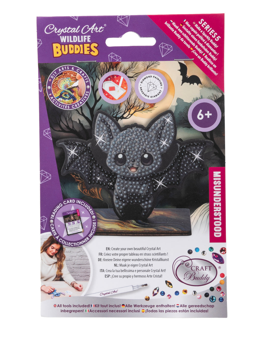 CRAFT Buddy Diamond Painting Set – Fledermaus – 11 cm – PVC, Schwarz – ab 6 Jahren
