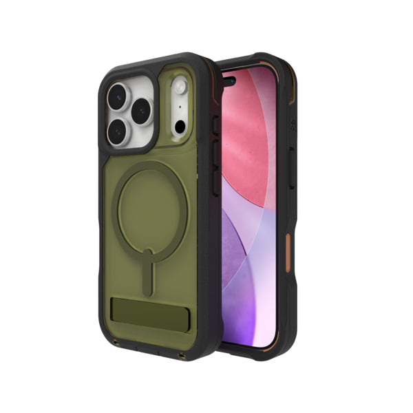 ZAGG Rainier Snap – Backcover – für Apple iPhone 17 Pro, mit Ständer, Graphen, Grün, bis 7 m Sturzsicher