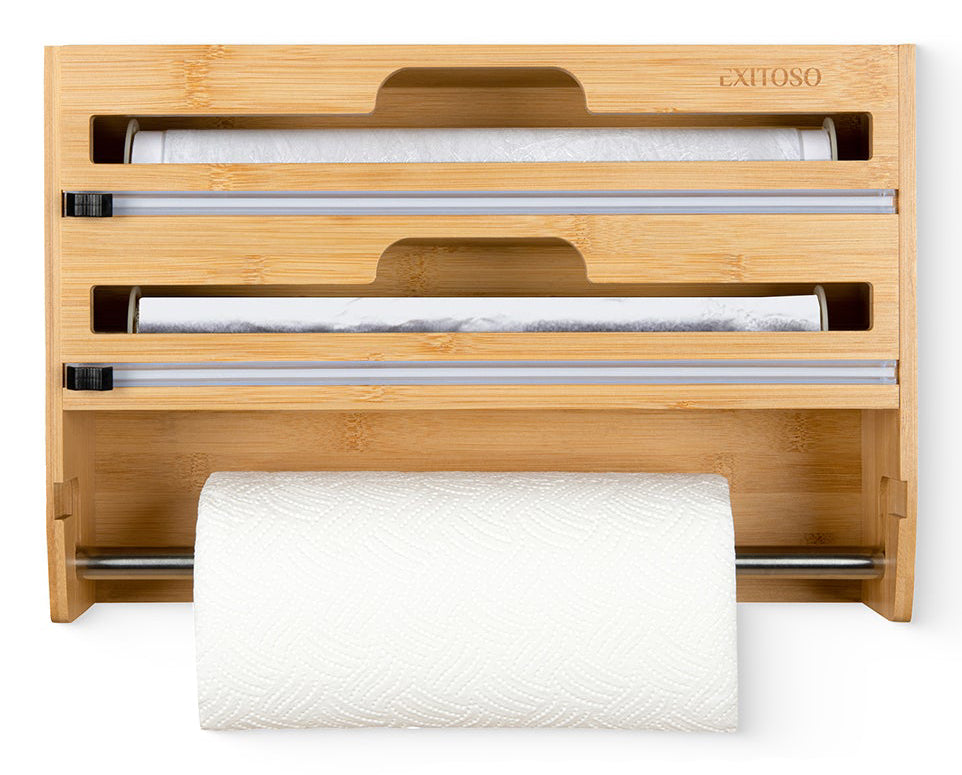 Exitoso Küchenrollenhalter, Holz, 10 × 37,3 × 24 cm, Braun, wandmontiert, für Alufolie und Plastikfolie