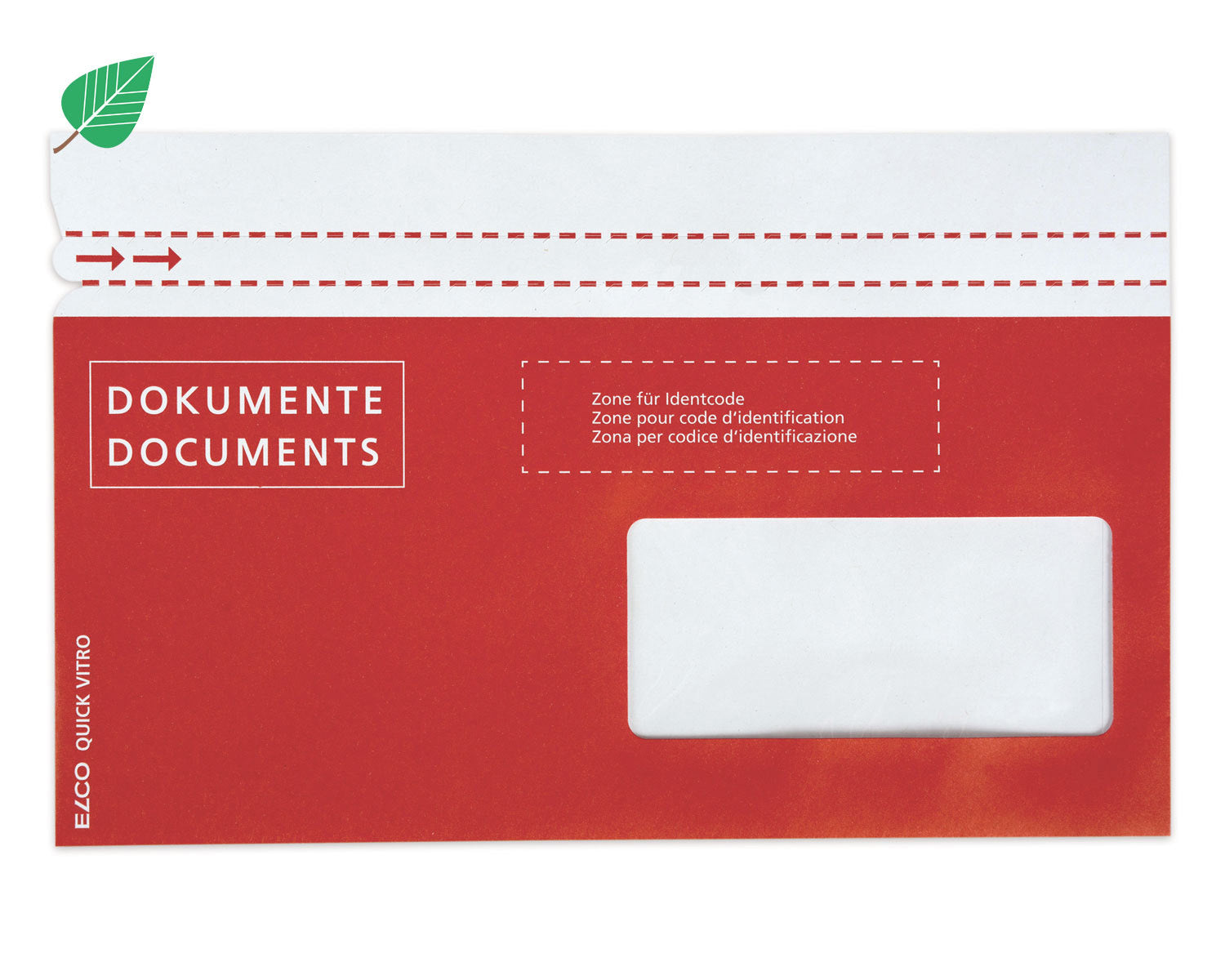Elco Dokumententasche – C6/5 (229 × 114 mm), Fenster rechts, bedruckt, rot, Papier, selbstklebend – 20 Stück