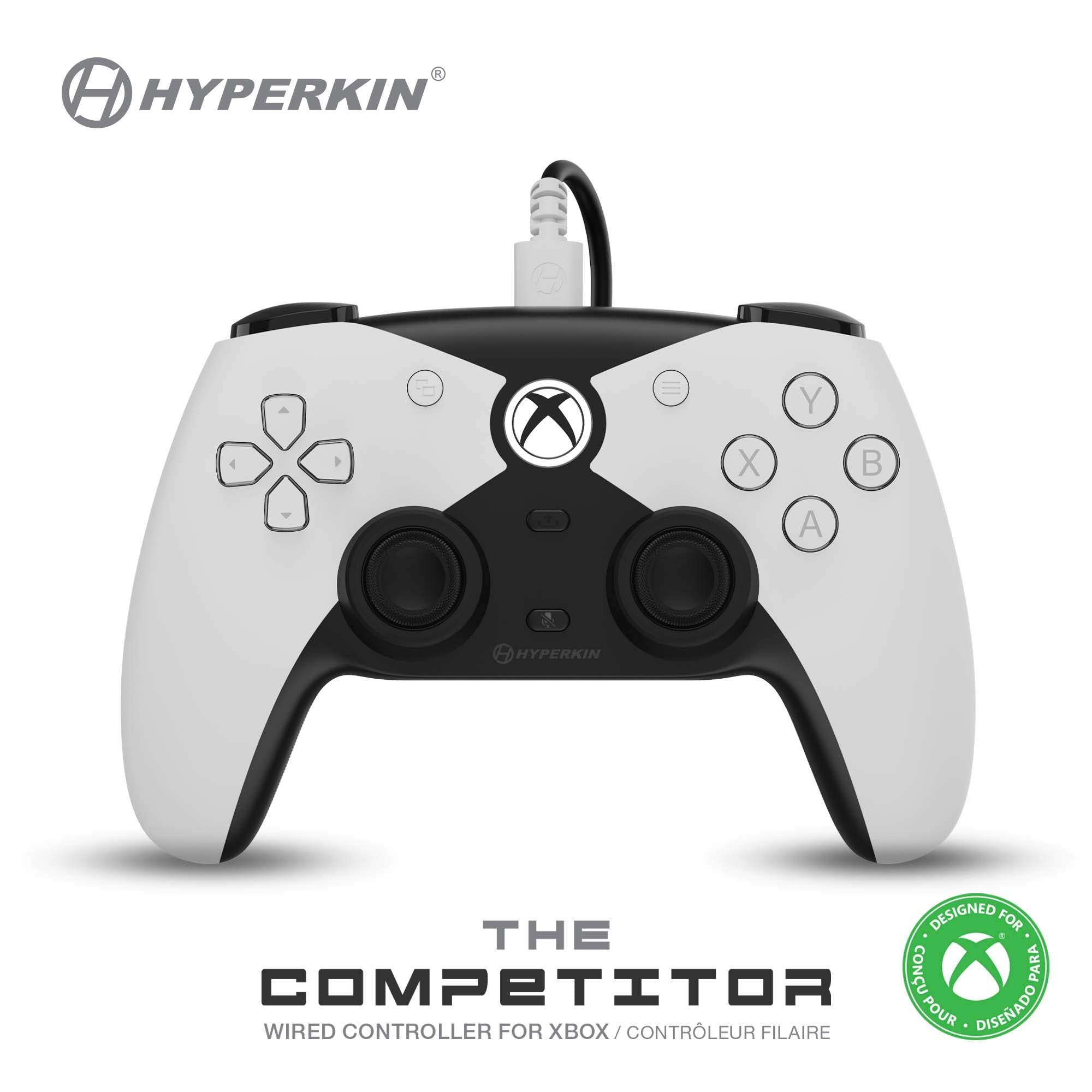Hyperkin Competitor (M01638-WH) – Gamepad – USB (kabelgebunden), Vibration, 2 Joysticks, für Xbox & PC, Weiss