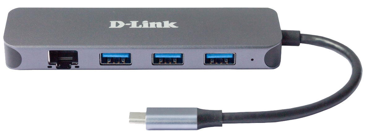 D-Link DUB-2334 Multiport-Adapter – USB-C, 3× USB-A, 60 W PD, GbE, für Windows/Mac