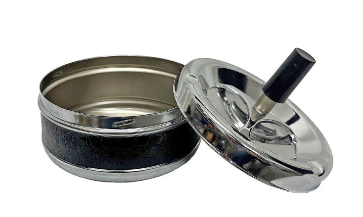 Dameco Aschenbecher – Ø 11 × 10 cm – Kunstleder & Metall, Schwarz