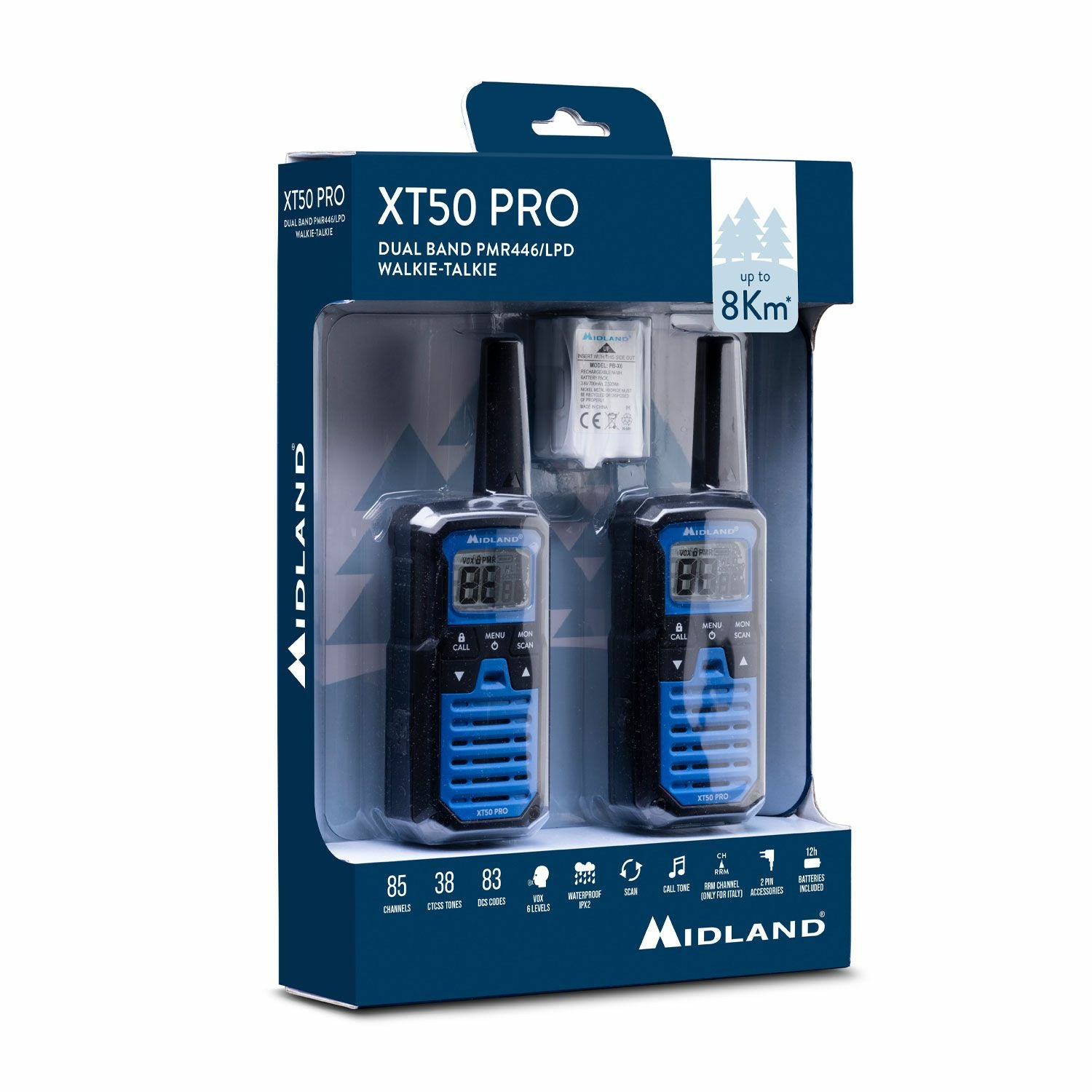 Midland XT50 Pro – Funkzubehör, Funkgerät, 2er Set, Schwarz, Blau