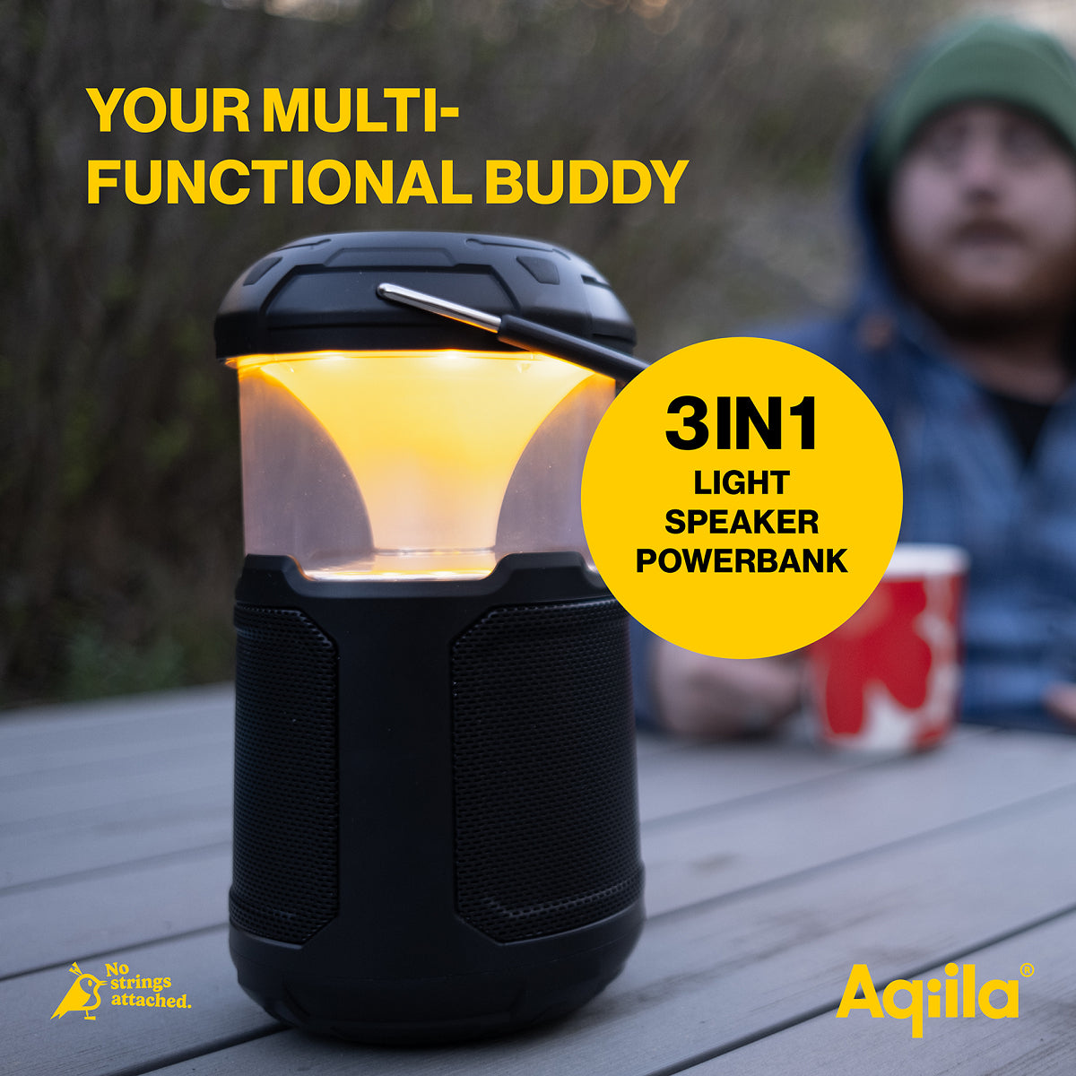 Aqiila Soundbird B10 – Bluetooth-Lautsprecher – mit Lampe & Powerbank, 20 W, 12 h, Schwarz