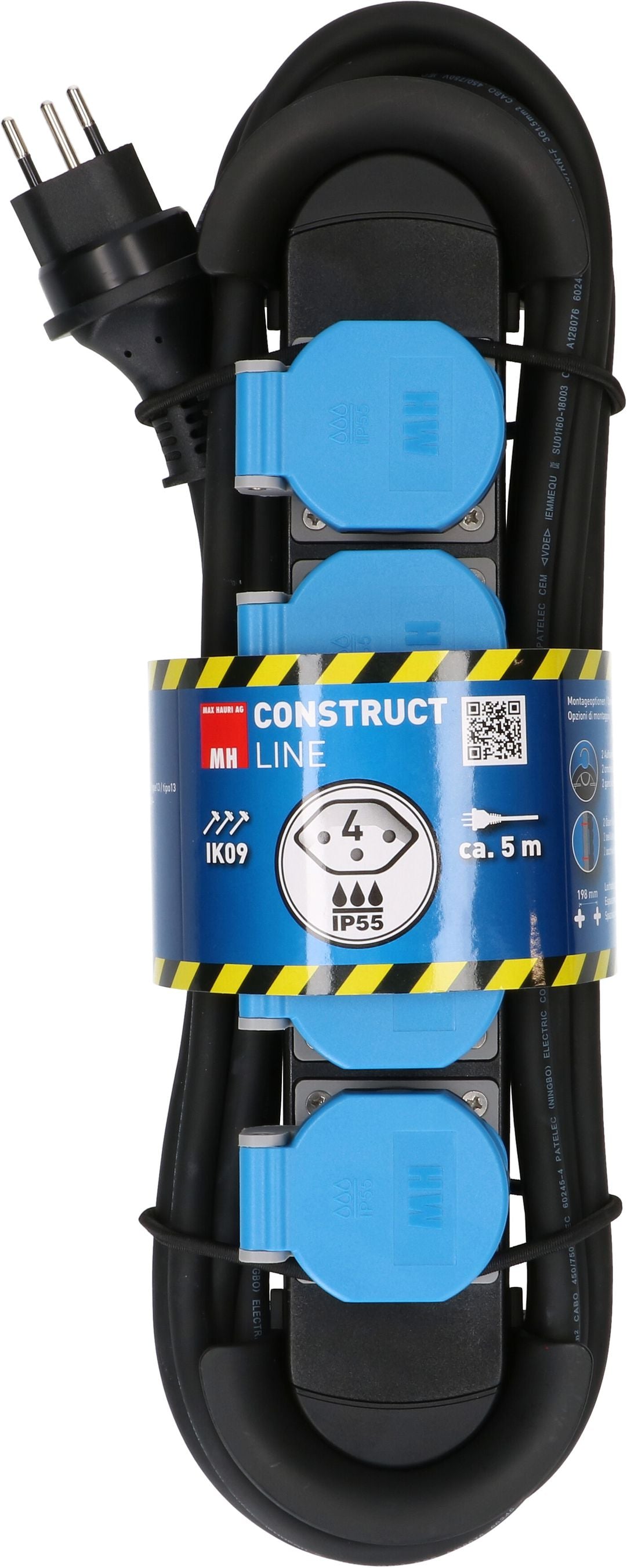 Max Hauri AG Max Hauri Construct Line SZ/BL – Steckdosenleiste, 4× T13, mit 4 Schaltern, 5 m, Stecker T13, IP55