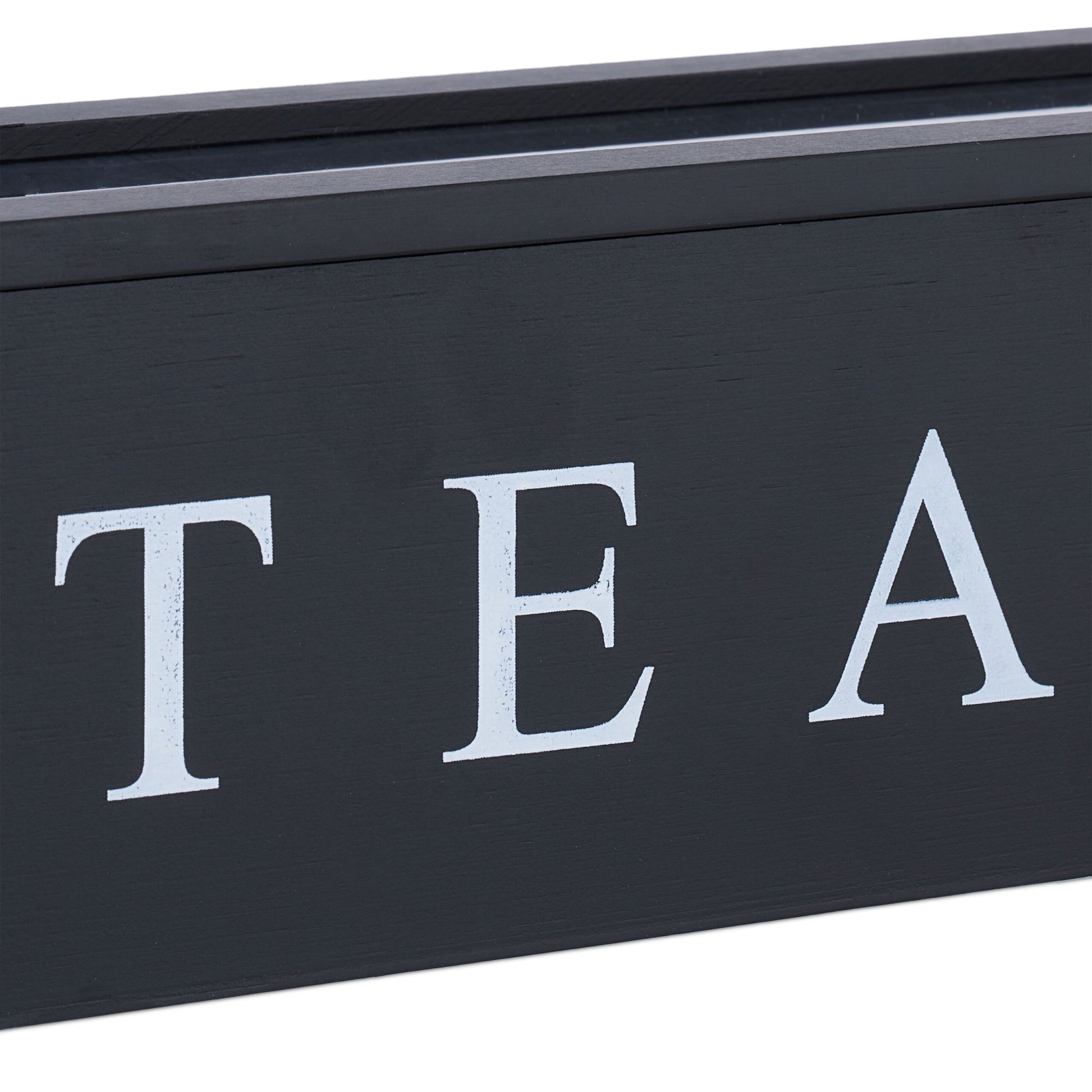 Relaxdays Teebeutelbox Bambus/Acryl, 6 Fächer, 43,5 × 9 × 9 cm, Schwarz/Transparent/Weiss