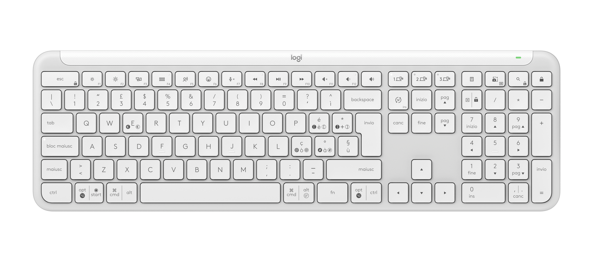 Logitech Signature Slim K950 – Tastatur, kabellos, CH-Layout (DE-CH), Weiss