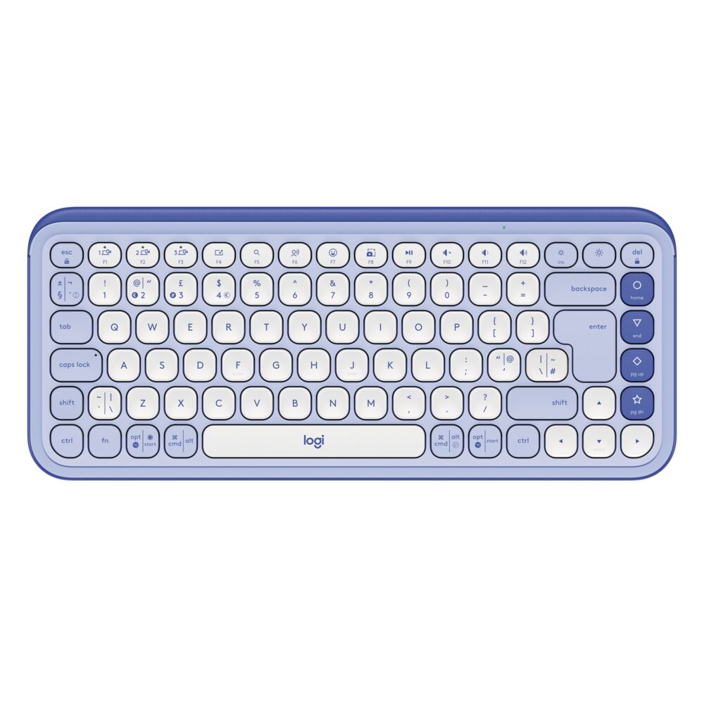 Logitech POP Icon Keys – Mini Tastatur – Schere – Bluetooth – QWERTY (US-INT) – Ohne Ziffernblock – Lila/Weiss