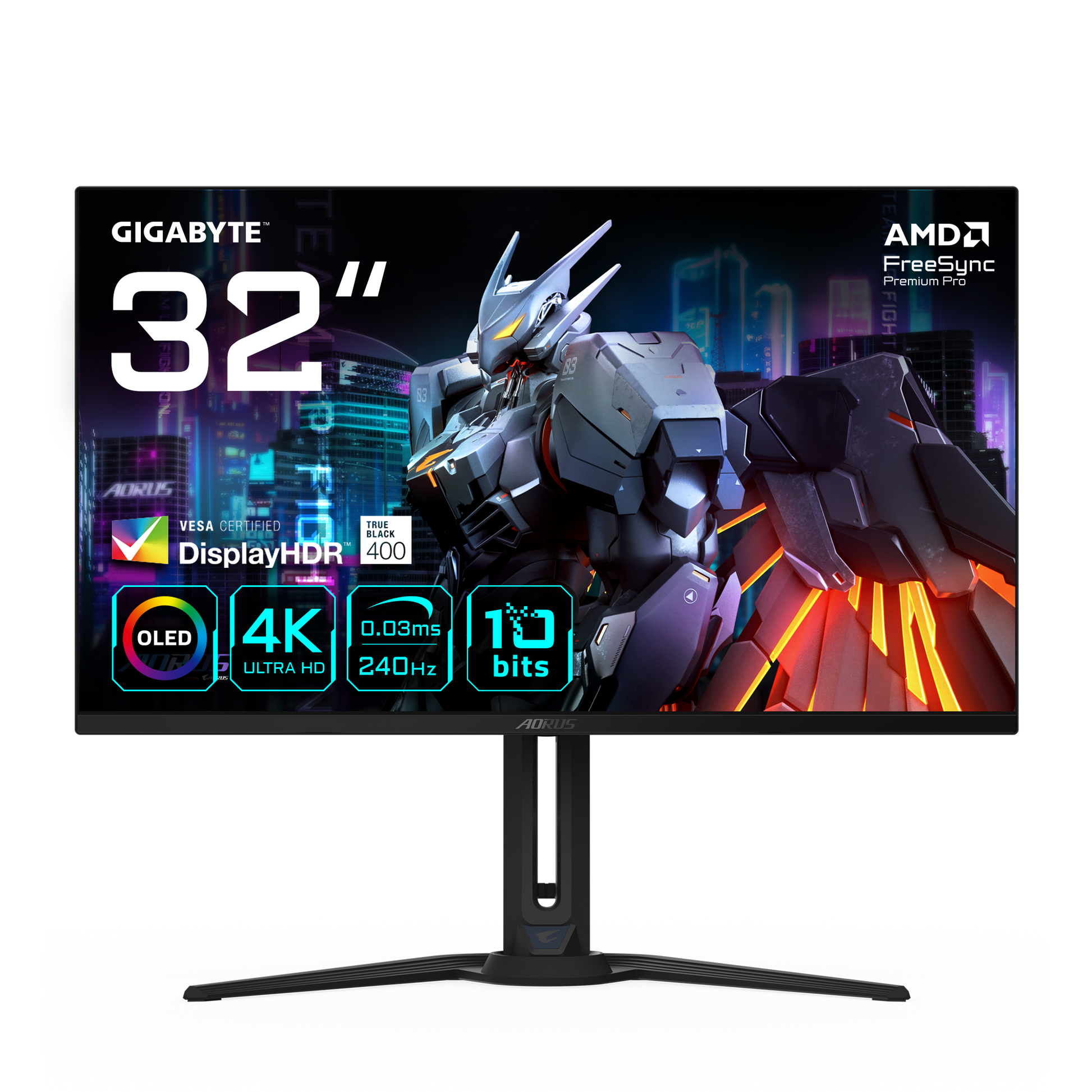GIGABYTE AORUS FO32U2 – Monitor, 31,5", OLED, 240 Hz, 250 cd/m², 2× HDMI 2.1, 1× DisplayPort 1.4