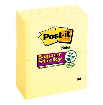 Post-it Super Sticky Haftnotizen – 76,2 × 127 mm – Gelb, 90 Blatt/Block, 12er-Pack