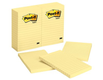 Post-it Haftnotizen – 101,6 × 152,4 mm – Gelb, Liniert, 100 Blatt/Block, 24 Stück
