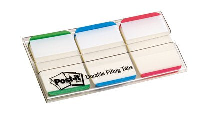 Post-it Indexstreifen Strong – 25,4×38 mm – sortiert (grün, blau, rot), 3×22 Stück, mit Dispenser