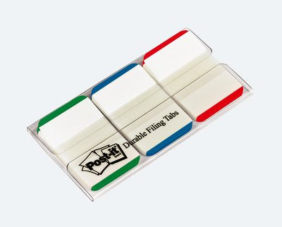Post-it Indexstreifen Strong – 25,4×38 mm – sortiert (grün, blau, rot), 3×22 Stück, mit Dispenser